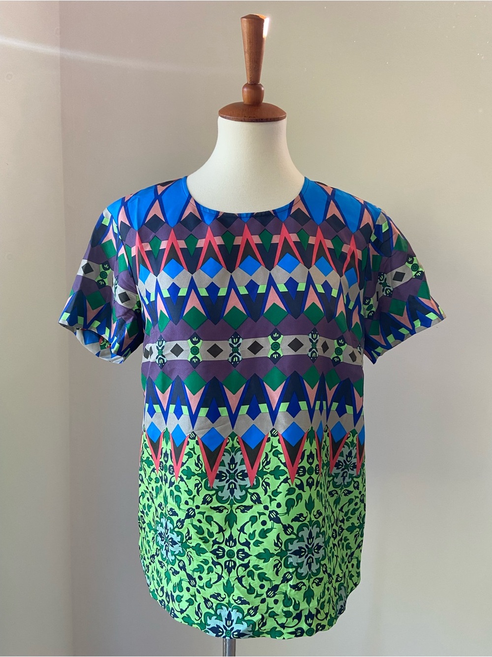 NWOT J. Crew Silk Geo & Floral Short Sleeve Top